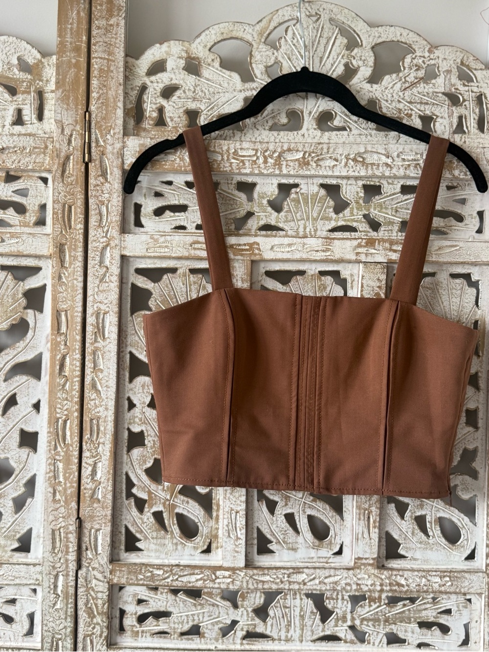 Zara Brown Cropped Square-Neck Tank